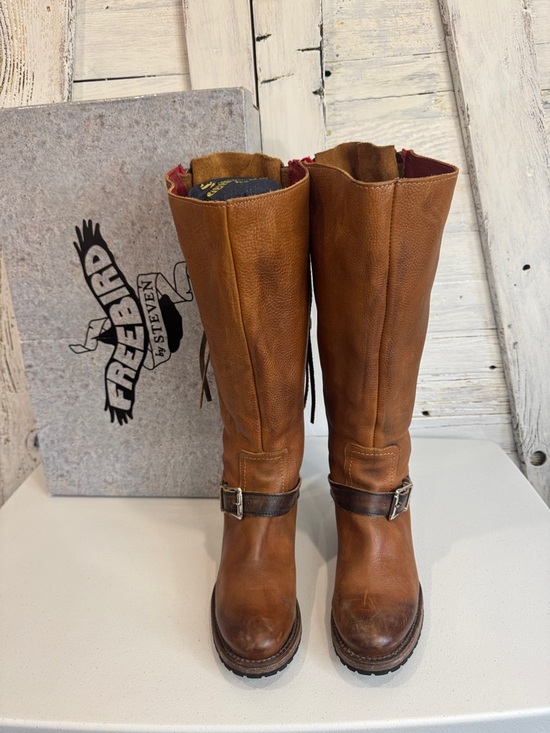 Freebird Tan Leather Tall Boots with Lace Up Shaft - Picture 5 of 15